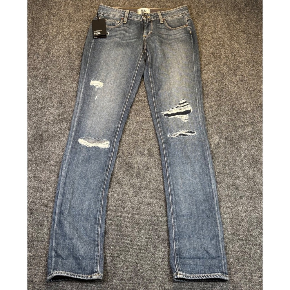 PAIGE Jimmy Jimmy Skinny Jeans Women Blue Distressed Ripped Denim Size 24 NWT
